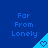 A contact sheet of six animated frames showing a blue background with 'Far From Lonely' text and a light-blue triangular shape containing a heart symbol, arranged in 3x2 grid.