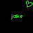 Green pixelated heart symbol above two green 'joke' text instances on black background.