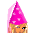 Pixel art contact sheet showing three frames of a cartoon princess character in pink and white attire with star patterns, including full-body pose, upper body, and waist detail.