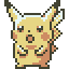 Pixelated yellow creature with brown cheeks and white-tipped ears stands in various poses against gray background.