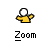 Pixelated yellow figure with white head and outstretched arms, displayed in four variations against gray background with 'Zoom' text below each.