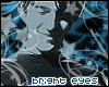Animated sequence of a stylized character with light blue hair and dark clothing against a starry background, showing subtle facial expression changes.