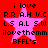 Red background with four identical pink star icons overlaid by black pixelated text reading 'i love RR AH VC LS AL SW ilovethemm BFFL's' in two of two