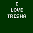Four pixelated text display "I LOVE TRISHA" in white block letters on green, brown, red, and dark brown backgrounds