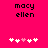 Pixelated text 'macy ellen' appears above five heart icons on a bright pink background, with one heart changing color between two states.