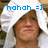 Pixelated image of a person with brown hair wearing a white shirt, with blue text 'hahah =]' above the head.
