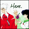 Animated sequence of two anime characters in traditional Japanese clothing sharing a flower and kissing, with text overlays.