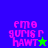 Pixelated text 'emo gur$ r HAWT' with star symbols on blue, teal, and green backgrounds, showing animation changes in star color and background hues.