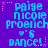 Pixelated text displays 'paige nicole proerich' and 'DANCE!' with heart symbols on a purple background, surrounded by pink stars.