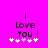 Pixelated text 'I Love You!' on bright pink background with white and light purple plus signs below.