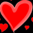 Two large red hearts with pink outlines on black background, smaller red hearts scattered around.
