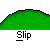 Pixelated green hill with a white ball atop, transitioning to a blue figure standing on the hill as text below reads 'Slip' in each frame.