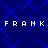 Blue background with intersecting lines and repeated white text "FRANK FRANK" in pixelated font.