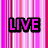 Pixelated text and heart symbol on striped background with vertical pink, purple, white, red stripes.