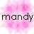 Pixelated black text 'mandy' on a pink floral background with soft gradient transitions.