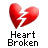 A static contact sheet showing two frames of a pixelated red broken heart icon with text elements on gray background.