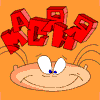 Animated orange background with red blocky text above a cartoon face showing multiple expressions.