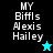 Pixelated text 'MY BiffIs Alexis Hailey' on four colored backgrounds with a star icon changing from cyan to black.