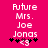 Pixelated text on bright pink background reads 'Future Mrs. Joe Jons' with black stars and a pink '29' symbol below.
