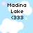 Pixelated text on cloud-shaped backgrounds against a light blue sky with pink stars and green squares.