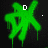 Green dripping X-shaped symbol with changing text above it on black background, transitioning from 'D.' to 'Generation' to 'X' across frames.