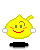 Two yellow cartoon characters with white ears and black bases, one smiling with closed eyes and the other shouting 'GO!' in a speech bubble.