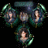 Four circular icons with green and blue borders display pixelated faces against a black background.