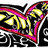 Animated icon with stylized yellow eyes and pink-red curved shapes against black and white background, showing motion in the lower-left section.
