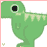 Green pixelated dinosaur with black eye and light green spikes, standing on white background with small 'Y' symbol.