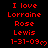Red pixelated text on black background reads "I love Lorraine Rose Lewis 1-31-09" with a heart symbol, repeated in a pattern