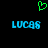 Green pixelated heart symbol above two blue 'LUCAS' text blocks on black background.