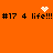 Orange background with repeated black text '#17 4 life!!!' and pixelated white symbols including a heart, starburst, and dots.