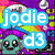Pixelated image with blue text overlays on a colorful background featuring cartoon characters and a panda.