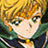 Pixelated close-up of an anime character with spiky orange hair, green eyes, and a dark green outfit with a yellow accent, set against a blurred background.