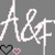Animated sequence of white cursive text 'A&F' with pink and black heart symbols on a gray background.