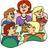 Pixelated image of three cartoon-style figures with distinct hair colors and clothing, positioned side-by-side against a light background.