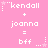 Pixelated pink background with white text and star symbols arranged in a pattern, showing repeated 'kendall + joanna = bff' phrases