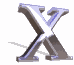 Animated metallic X-shaped icon with shifting light reflections and subtle shadow variations across three of frames