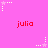 Pink background with repeated red 'julia' text and white star-shaped pixel art elements in a pattern