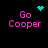 Black background with pink 'Go Cooper' text and cyan pixelated symbols above each instance.