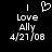 Pixelated black-and-white image with text 'I Love Ally 4/27/08' and a heart symbol above the word 'Love', showing two states where the heart is either filled or empty.