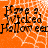 Orange background with white spiderweb pattern and black text reading "Have a Wicked Halloween" in pixelated font.