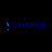 Blue text reading 'youâme' appears in a of five and six on black background, with vertical pink dotted lines extending downward from the middle letters of each word