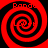 Four red and black spiral patterns arranged in a with pixelated text labels above each spiral