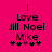 A bright pink background displays the text 'Love Jill Noel Mike' with five symbols below, where a heart symbol alternates between two positions.