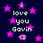 Dark blue background with scattered pink stars, white text reading "i love you Gavin" and a white heart symbol <3.