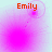 Four show a pink and cyan gradient background with red 'Emily' text and a pink circular particle effect that shifts position