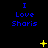 Blue text reading "I Love Sharis" on a black background with yellow star-like symbols in various positions.