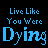 A contact sheet of six animated frames showing pixelated text "Live Like You Were Dying" with the word "Dying" highlighted in yellow across different frames on a black background.
