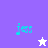 Pixelated cyan text 'jes' with a musical note symbol appears on a split background of purple and white, accompanied by a white star that changes to a purple star.